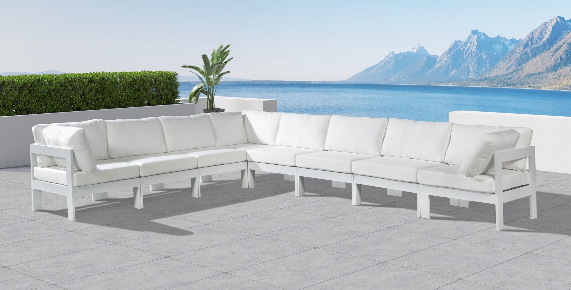 Nizuc 150" 8-Piece Outdoor Patio Waterproof Fabric Modular Sectional with Aluminum Frame