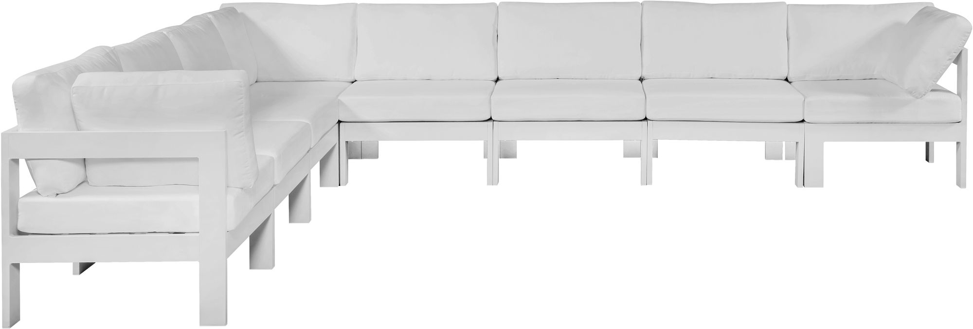 Nizuc 150" 8-Piece Outdoor Patio Waterproof Fabric Modular Sectional with White Aluminum Frame
