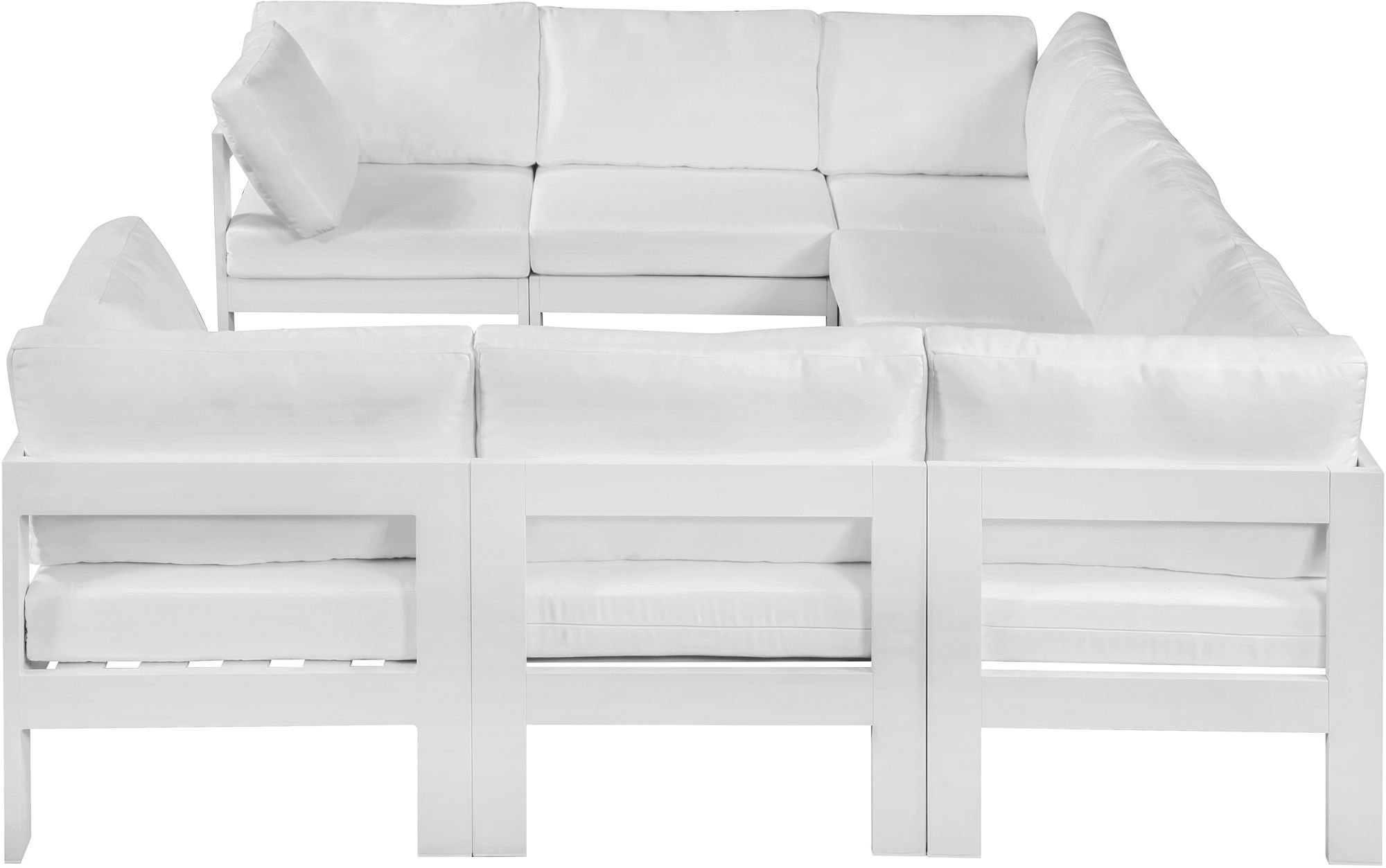 Nizuc 120" 8-Piece Outdoor Patio Waterproof Fabric Modular U-Shape Sectional with White Aluminum Frame
