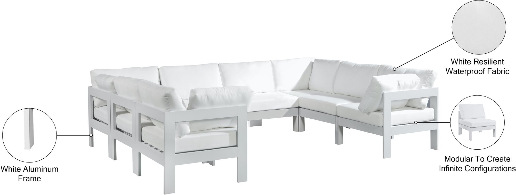 Nizuc 120" 8-Piece Outdoor Patio Waterproof Fabric Modular U-Shape Sectional with Aluminum Frame