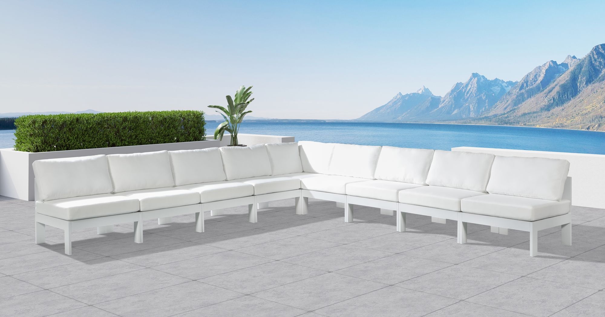 Nizuc 150" 9-Piece Outdoor Patio Waterproof Fabric Modular Armless Sectional with Aluminum Frame