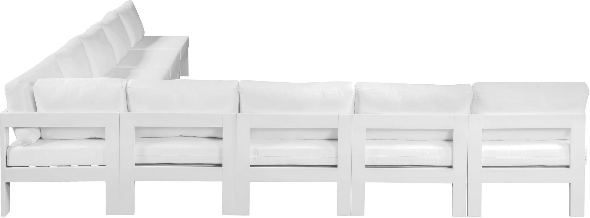 Nizuc 150" 9-Piece Outdoor Patio Waterproof Fabric Modular Armless Sectional with White Aluminum Frame