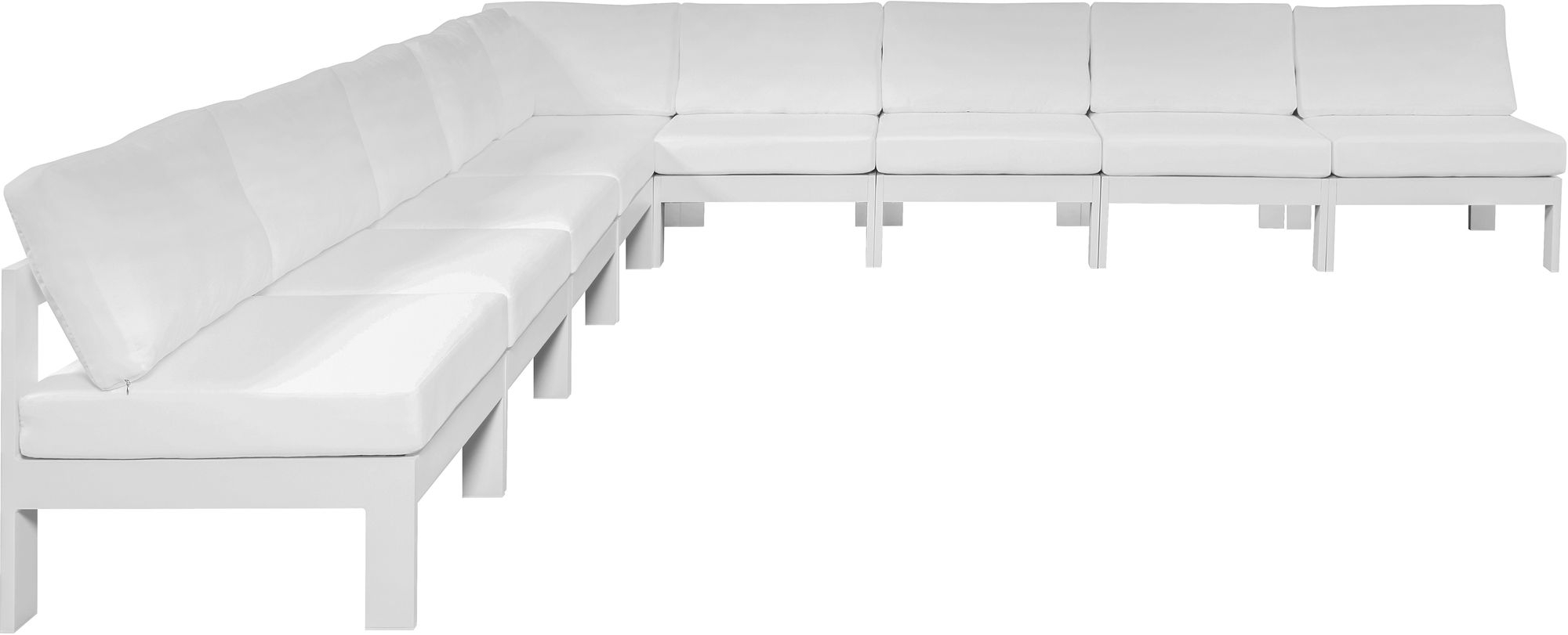 Nizuc 150" 9-Piece Outdoor Patio Waterproof Fabric Modular Armless Sectional with Aluminum Frame