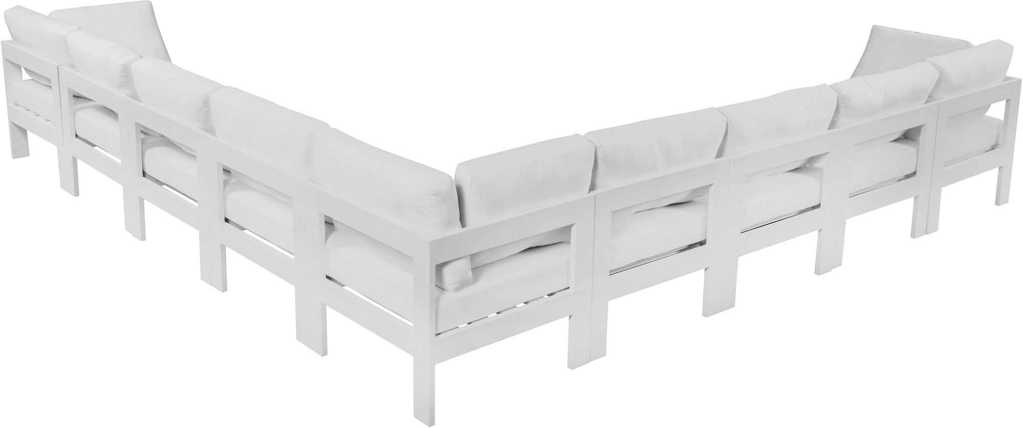 Nizuc 150" 9-Piece Outdoor Patio Waterproof Fabric Modular Sectional with White Aluminum Frame