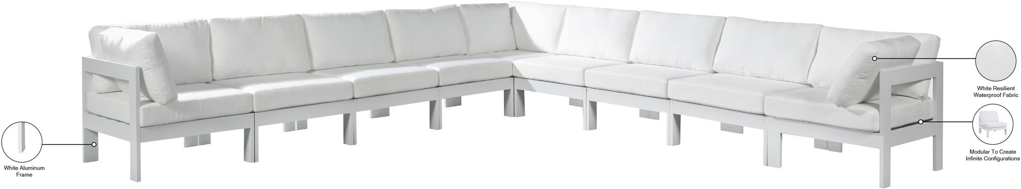 Nizuc 150" 9-Piece Outdoor Patio Waterproof Fabric Modular Sectional with Aluminum Frame