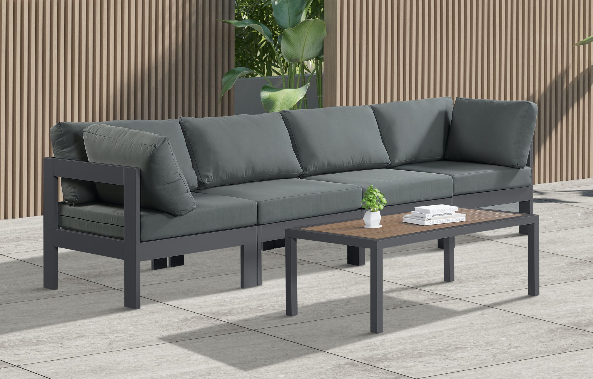 Nizuc 120" Outdoor Patio Waterproof Fabric Modular Sofa with Aluminum Frame