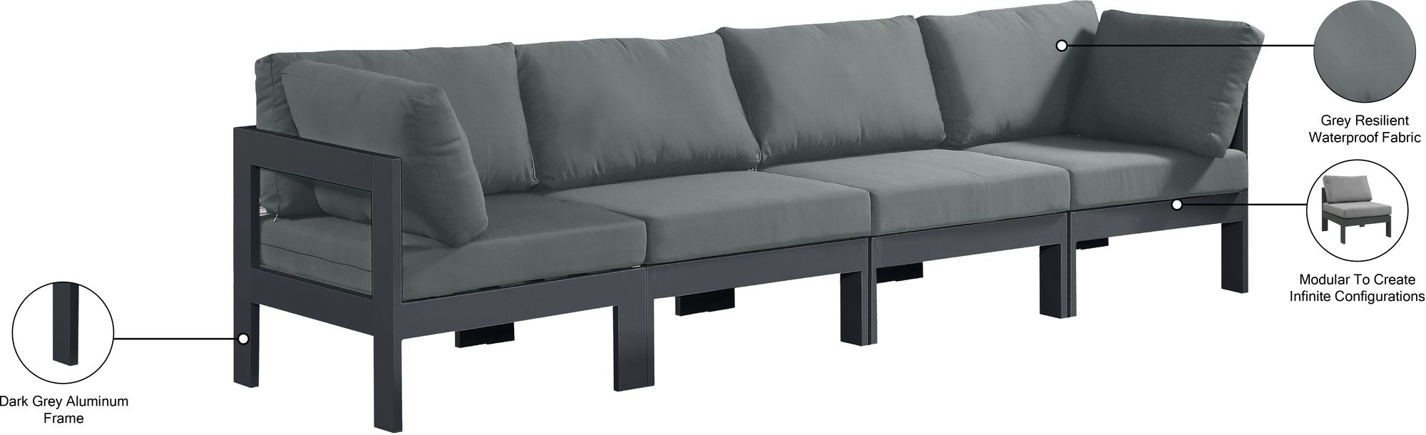 Nizuc 120" Outdoor Patio Waterproof Fabric Modular Sofa with Aluminum Frame