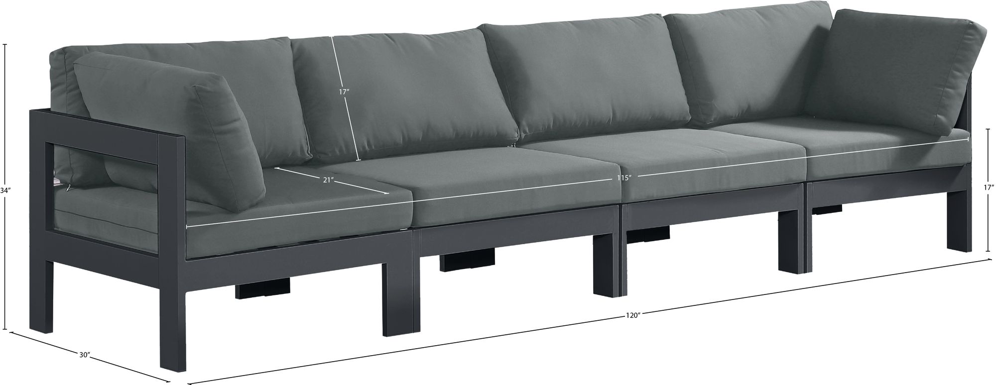 Nizuc 120" Outdoor Patio Waterproof Fabric Modular Sofa with Aluminum Frame