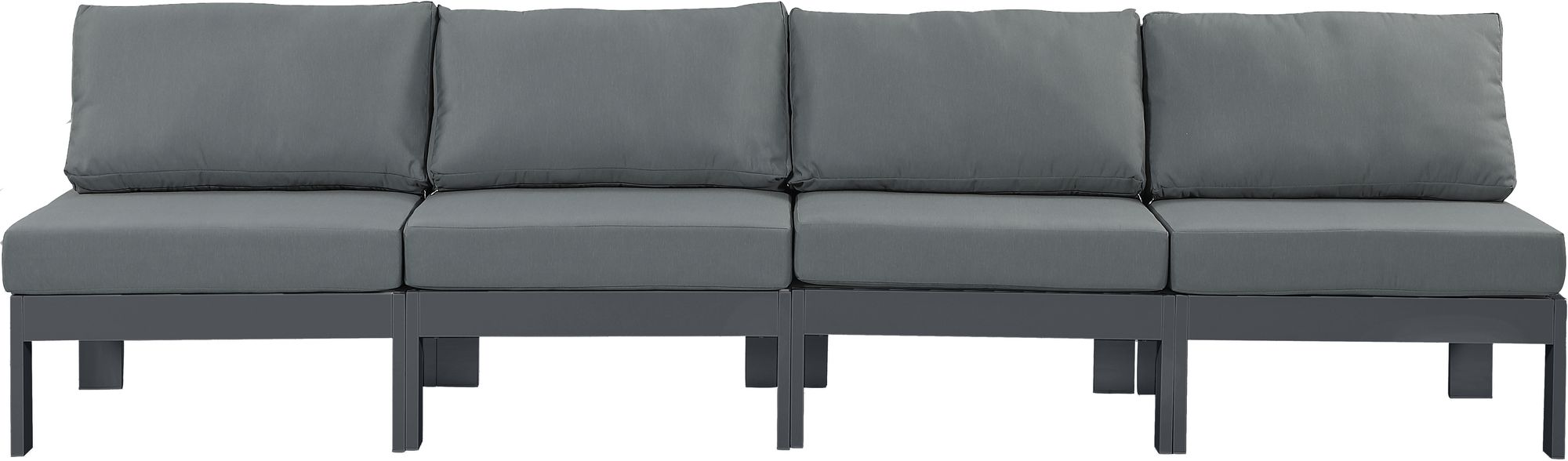 Nizuc 120" Outdoor Patio Waterproof Fabric Armless Modular Sofa with Dark Grey Aluminum Frame