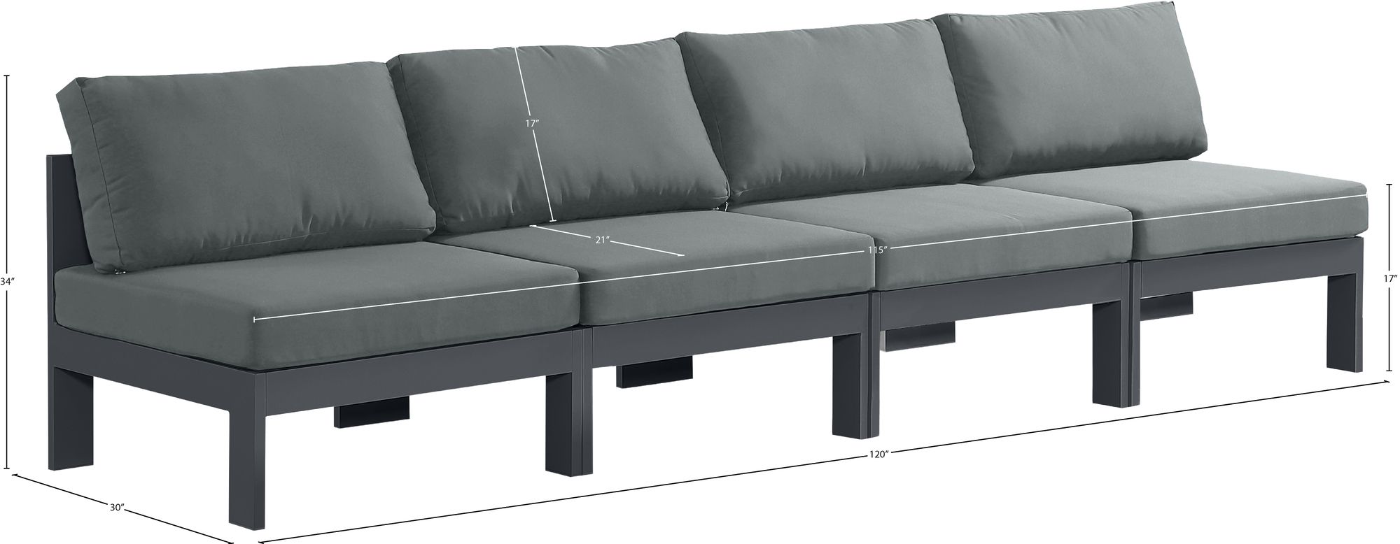 Nizuc 120" Outdoor Patio Waterproof Fabric Armless Modular Sofa with Aluminum Frame
