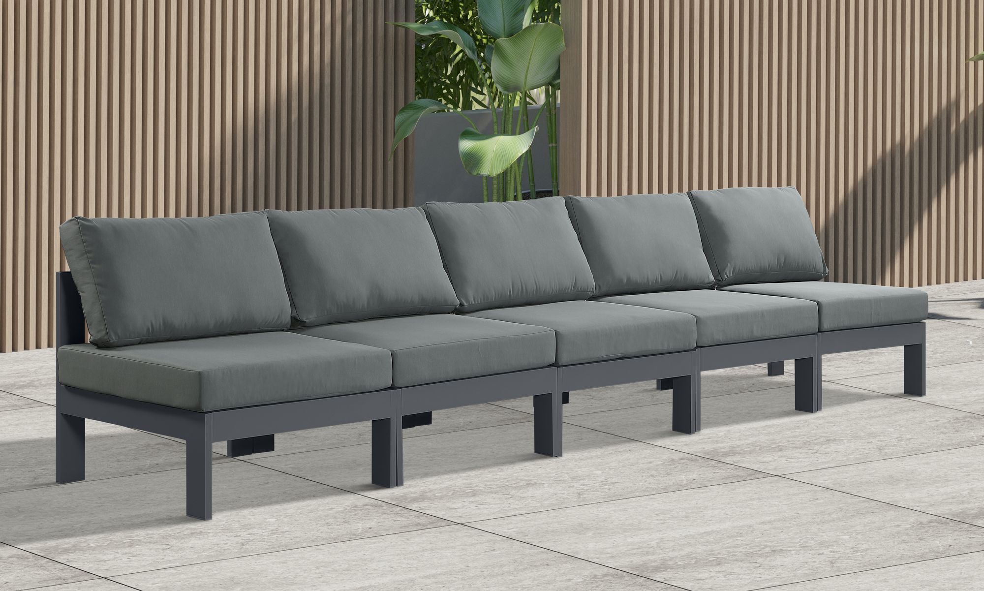 Nizuc 150" Outdoor Patio Waterproof Fabric Armless Modular Sofa with Aluminum Frame
