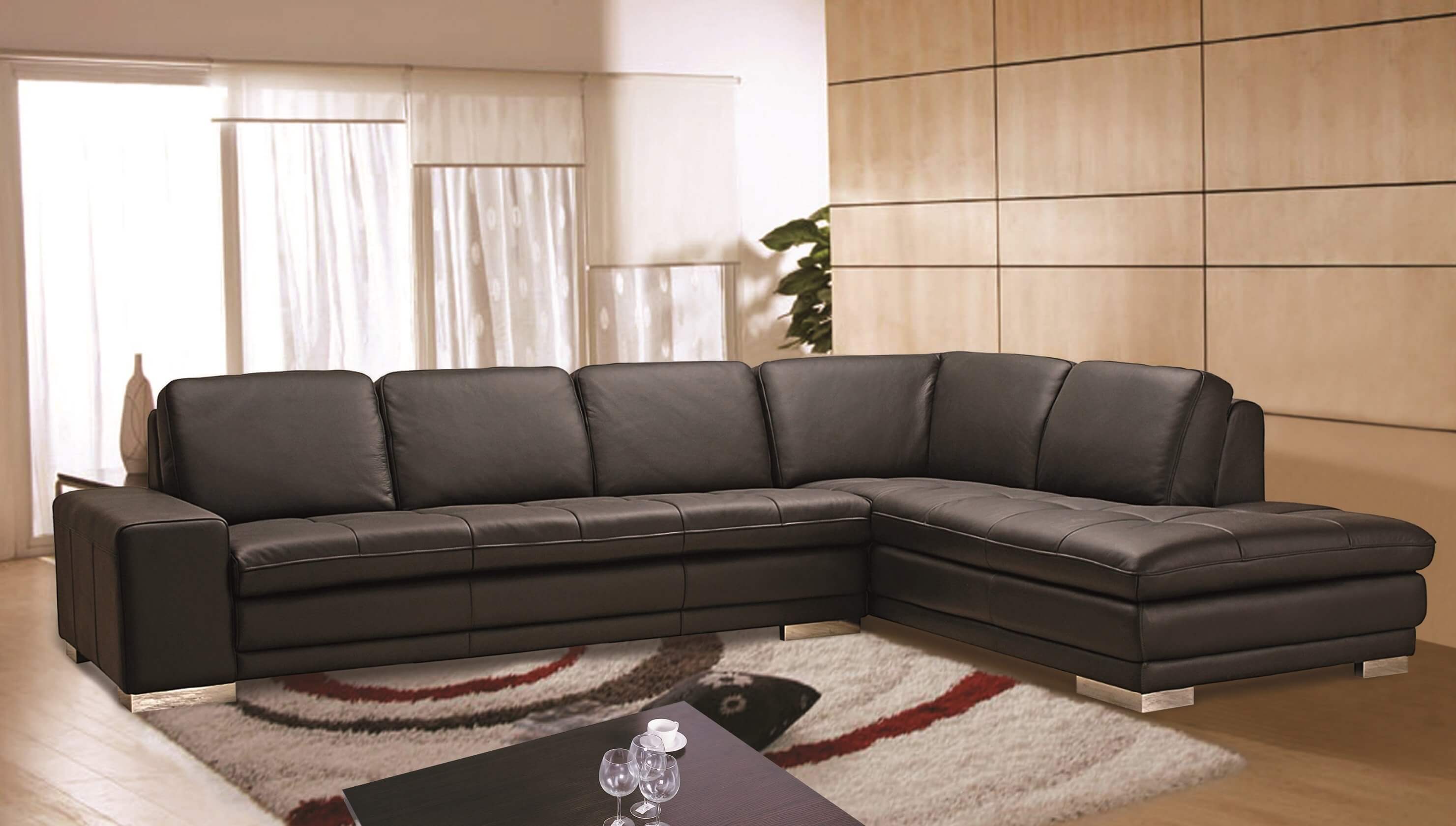 Block Top Grain Leather L-Shape Sectional Sofa