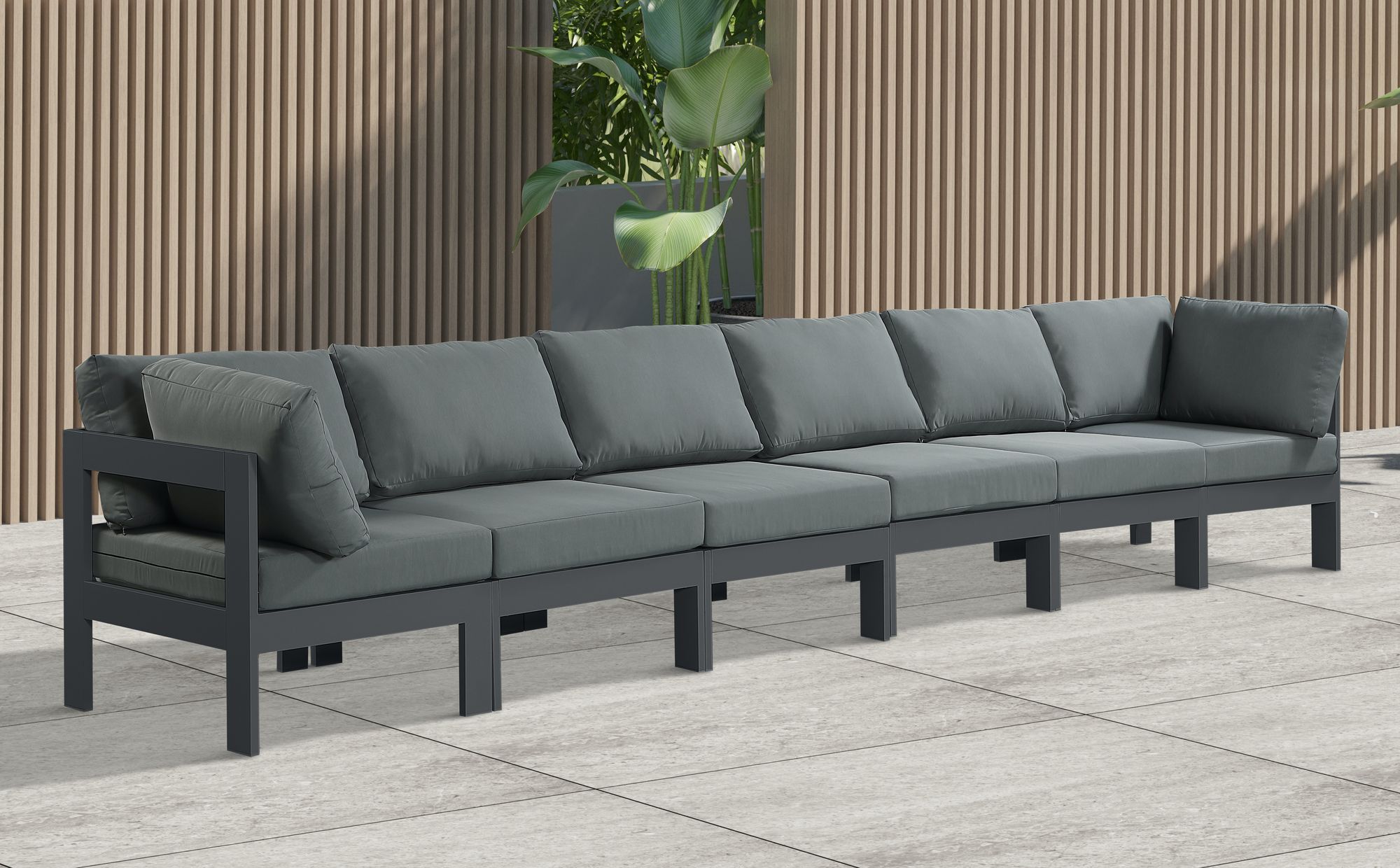 Nizuc 180" Outdoor Patio Waterproof Fabric Modular Sofa with Dark Grey Aluminum Frame