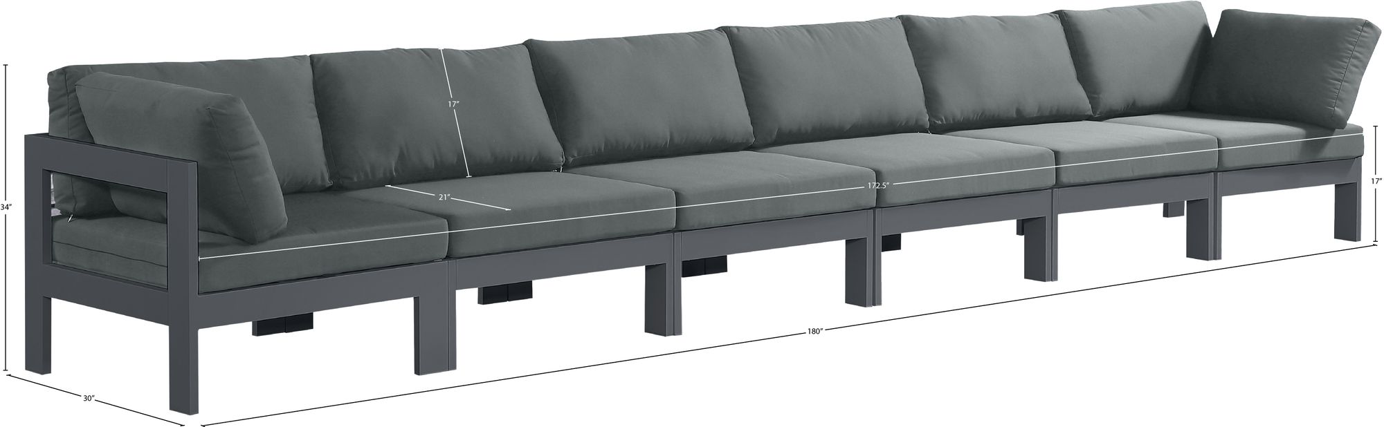Nizuc 180" Outdoor Patio Waterproof Fabric Modular Sofa with Dark Grey Aluminum Frame