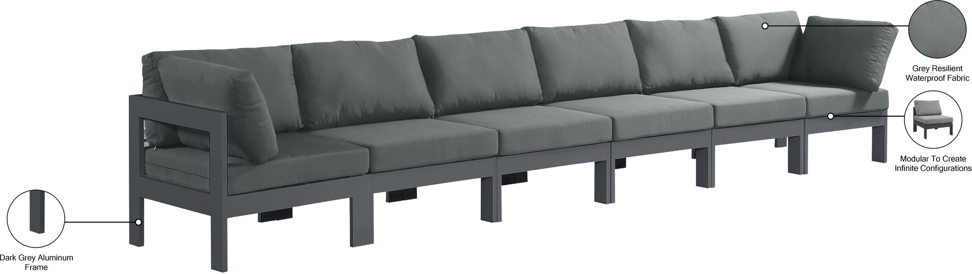 Nizuc 180" Outdoor Patio Waterproof Fabric Modular Sofa with Aluminum Frame