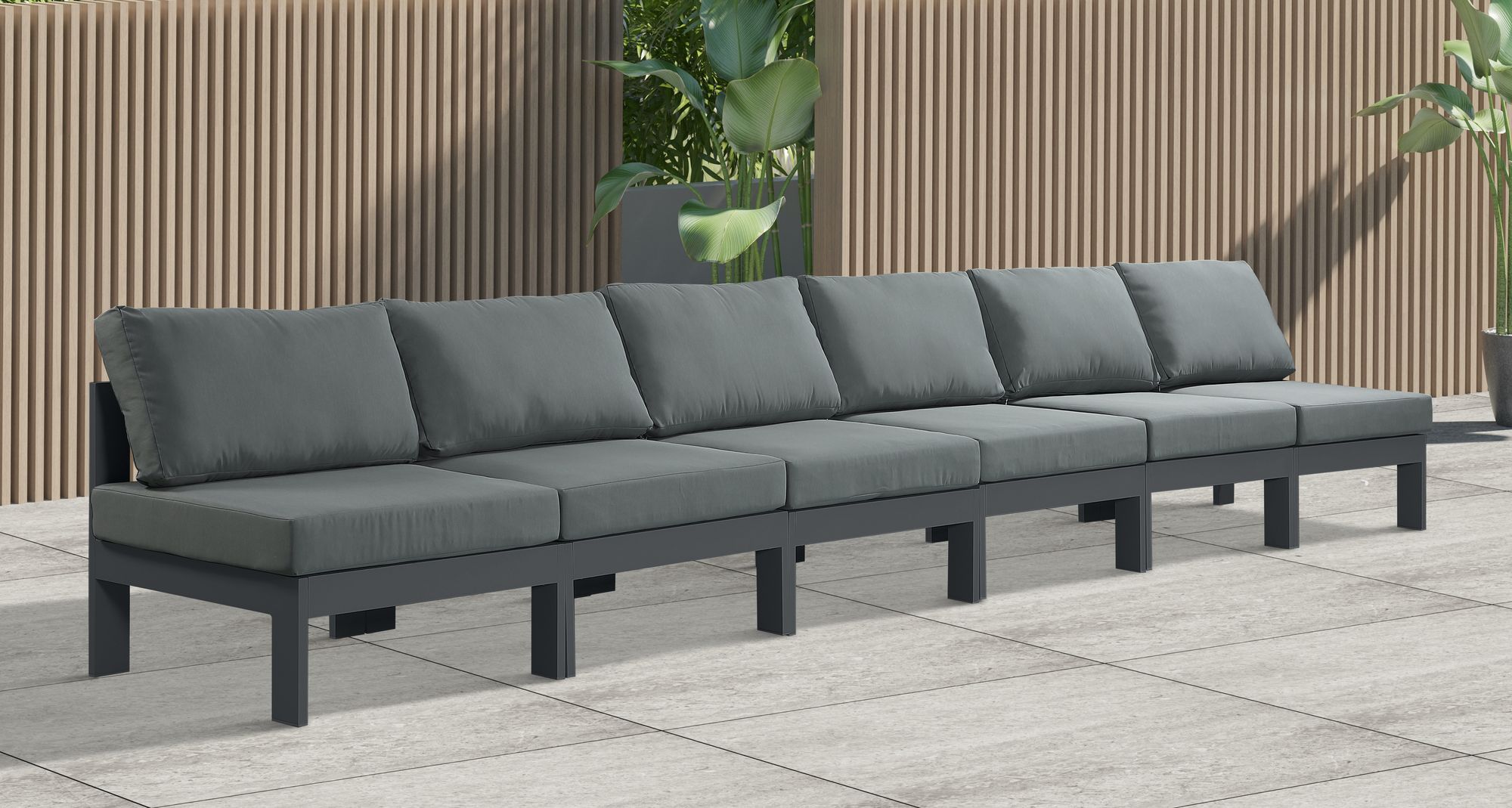 Nizuc 180" Outdoor Patio Waterproof Fabric Armless Modular Sofa with Dark Grey Aluminum Frame