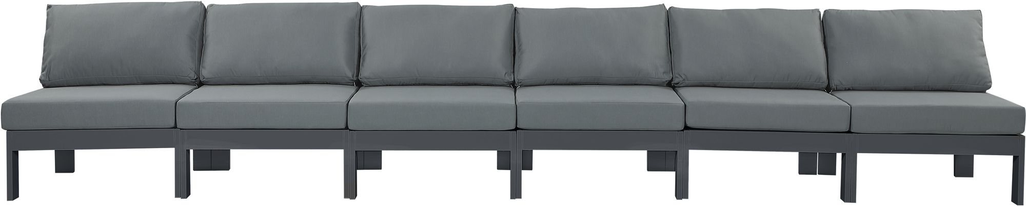 Nizuc 180" Outdoor Patio Waterproof Fabric Armless Modular Sofa with Dark Grey Aluminum Frame