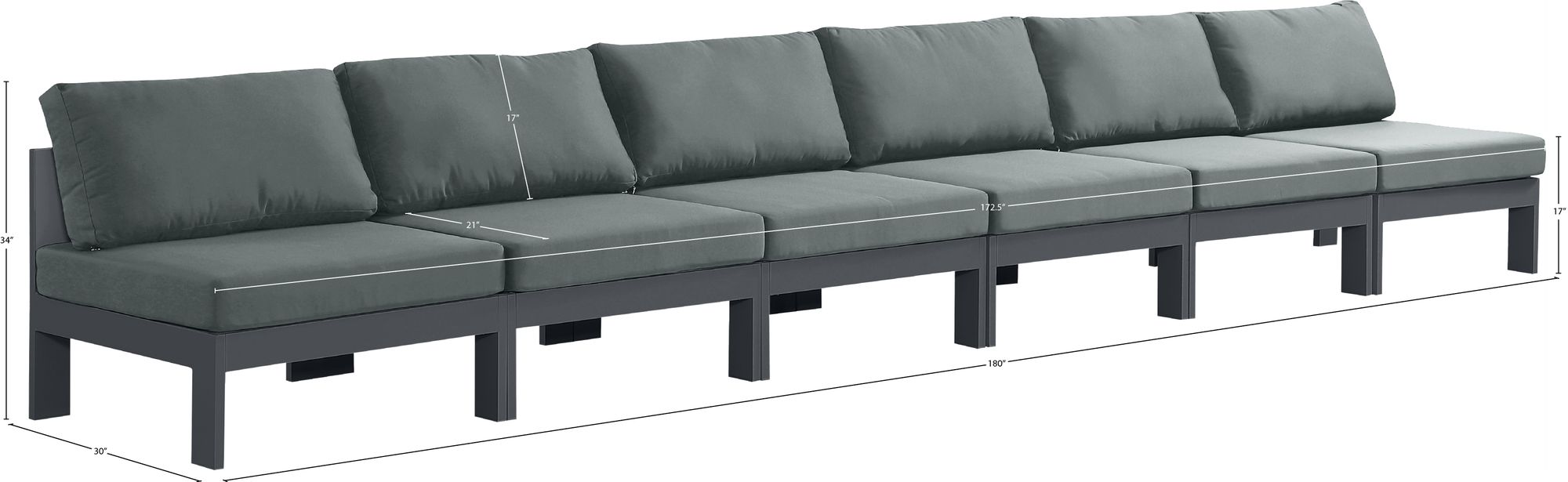 Nizuc 180" Outdoor Patio Waterproof Fabric Armless Modular Sofa with Aluminum Frame