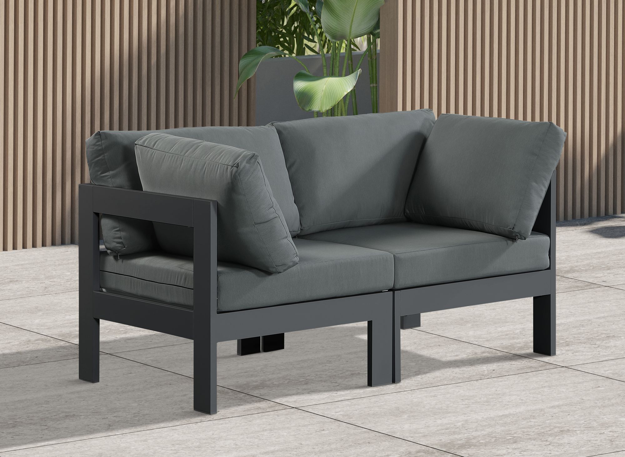 Nizuc 60" Outdoor Patio Waterproof Fabric Modular Sofa with Dark Grey Aluminum Frame