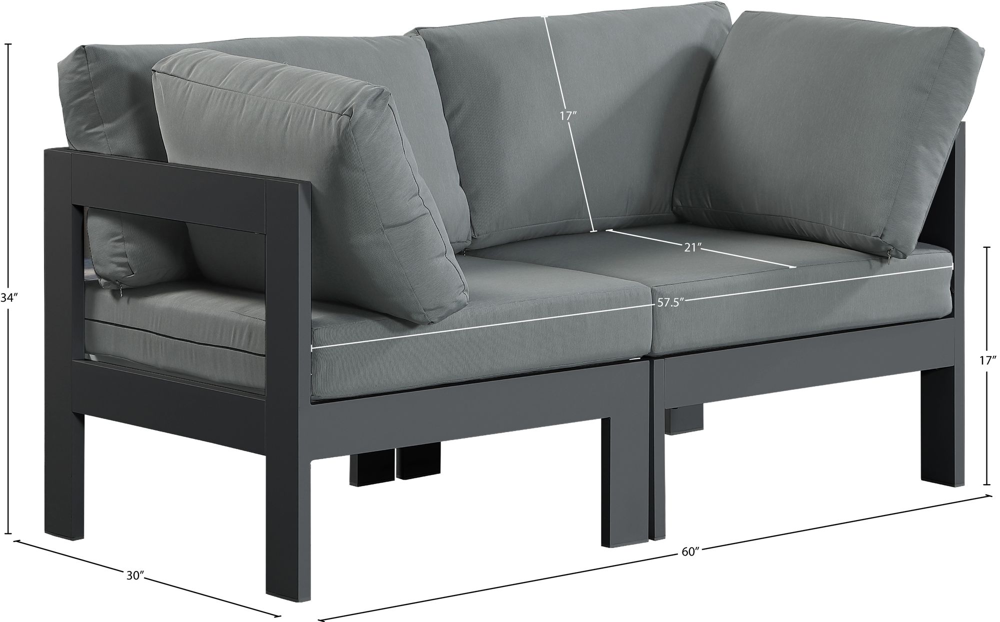 Nizuc 60" Outdoor Patio Waterproof Fabric Modular Sofa with Dark Grey Aluminum Frame
