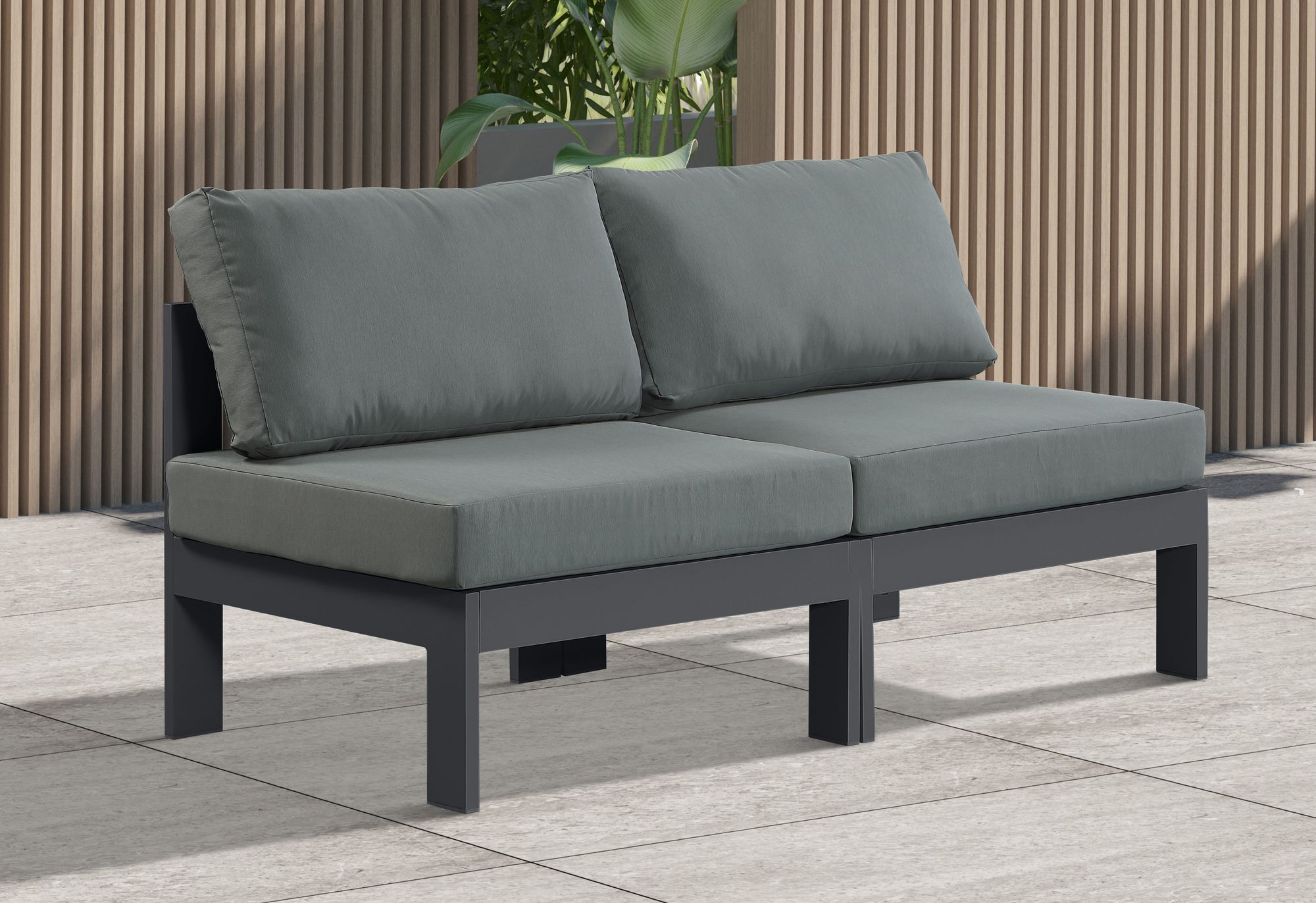 Nizuc 60" Outdoor Patio Waterproof Fabric Armless Modular Sofa with Dark Grey Aluminum Frame