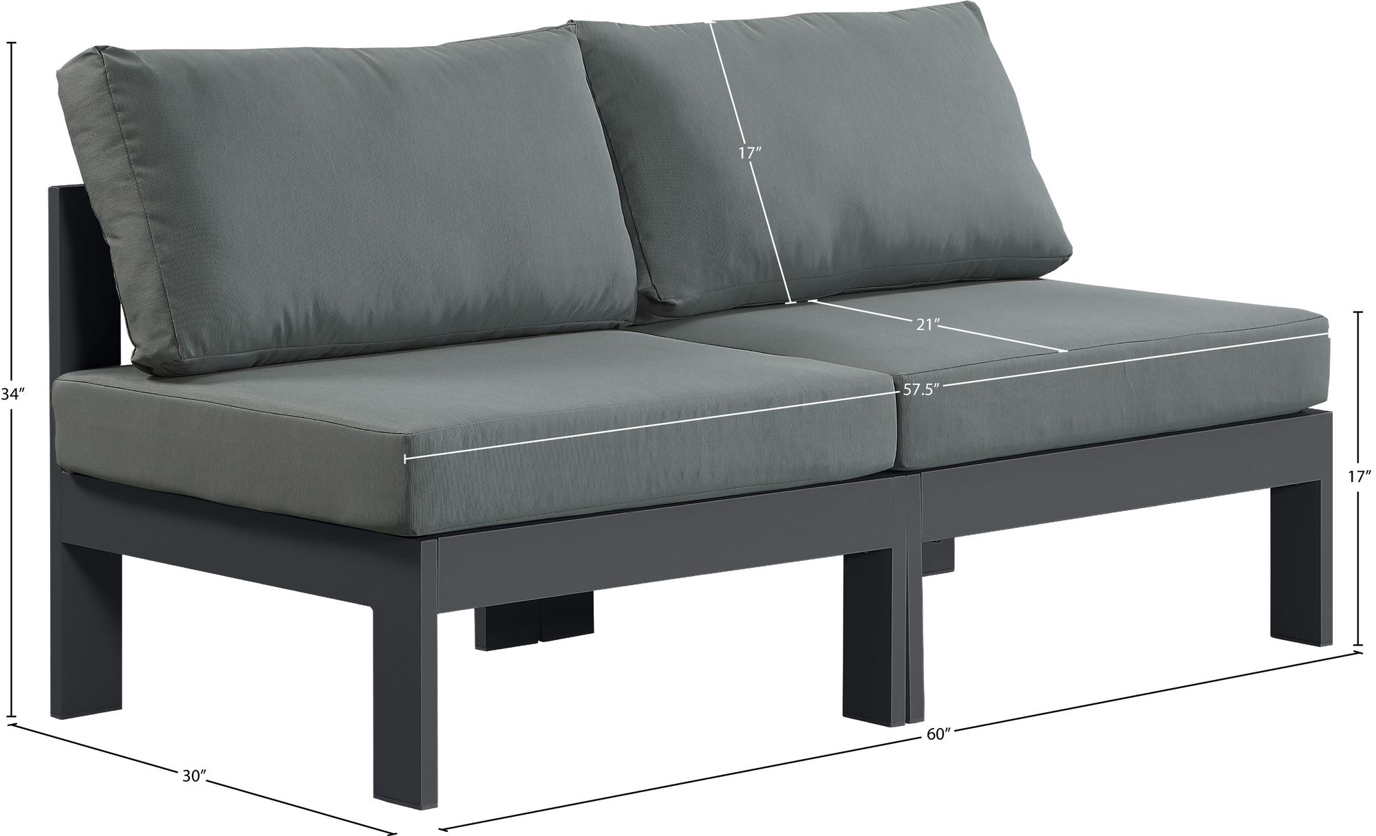 Nizuc 60" Outdoor Patio Waterproof Fabric Armless Modular Sofa with Aluminum Frame