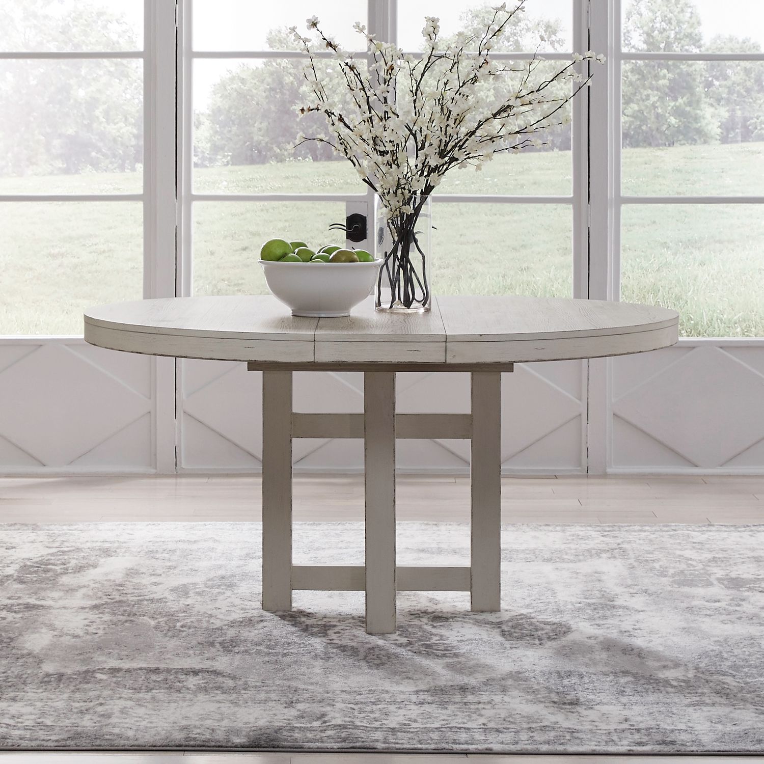 Backroads Extendable Dining Set | Weathered White Pedestal