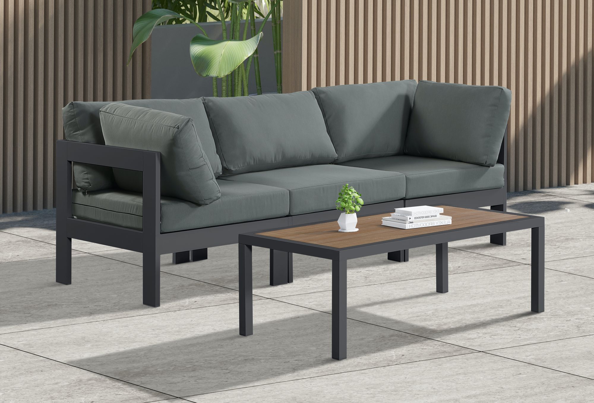 Nizuc 90" Outdoor Patio Waterproof Fabric Modular Sofa with Dark Grey Aluminum Frame