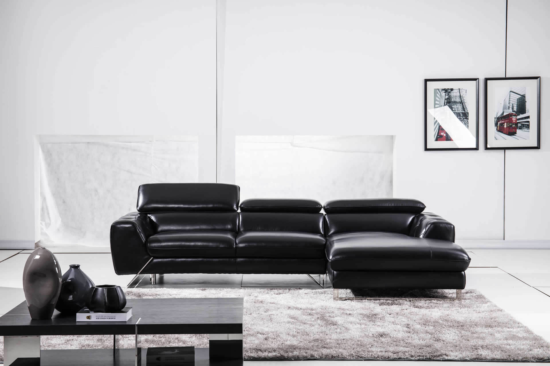 S98 Sectional, Right Arm Chaise Facing, Black by Beverly Hills Furniture