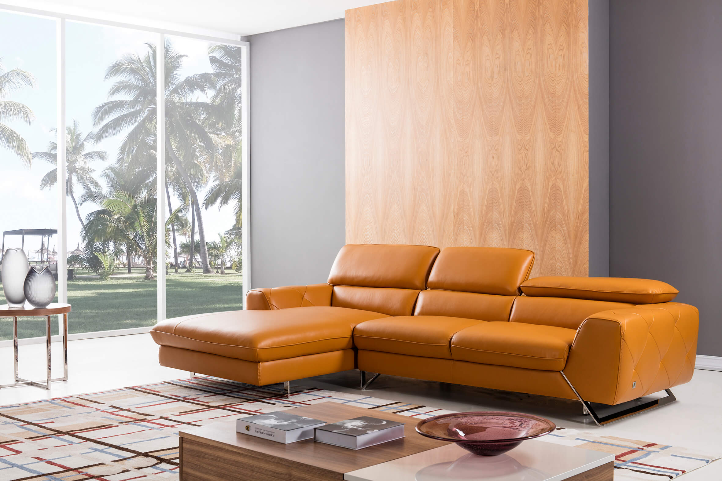 S98 Top Grain Leather Match Sectional Sofa, Left Arm Chaise Facing