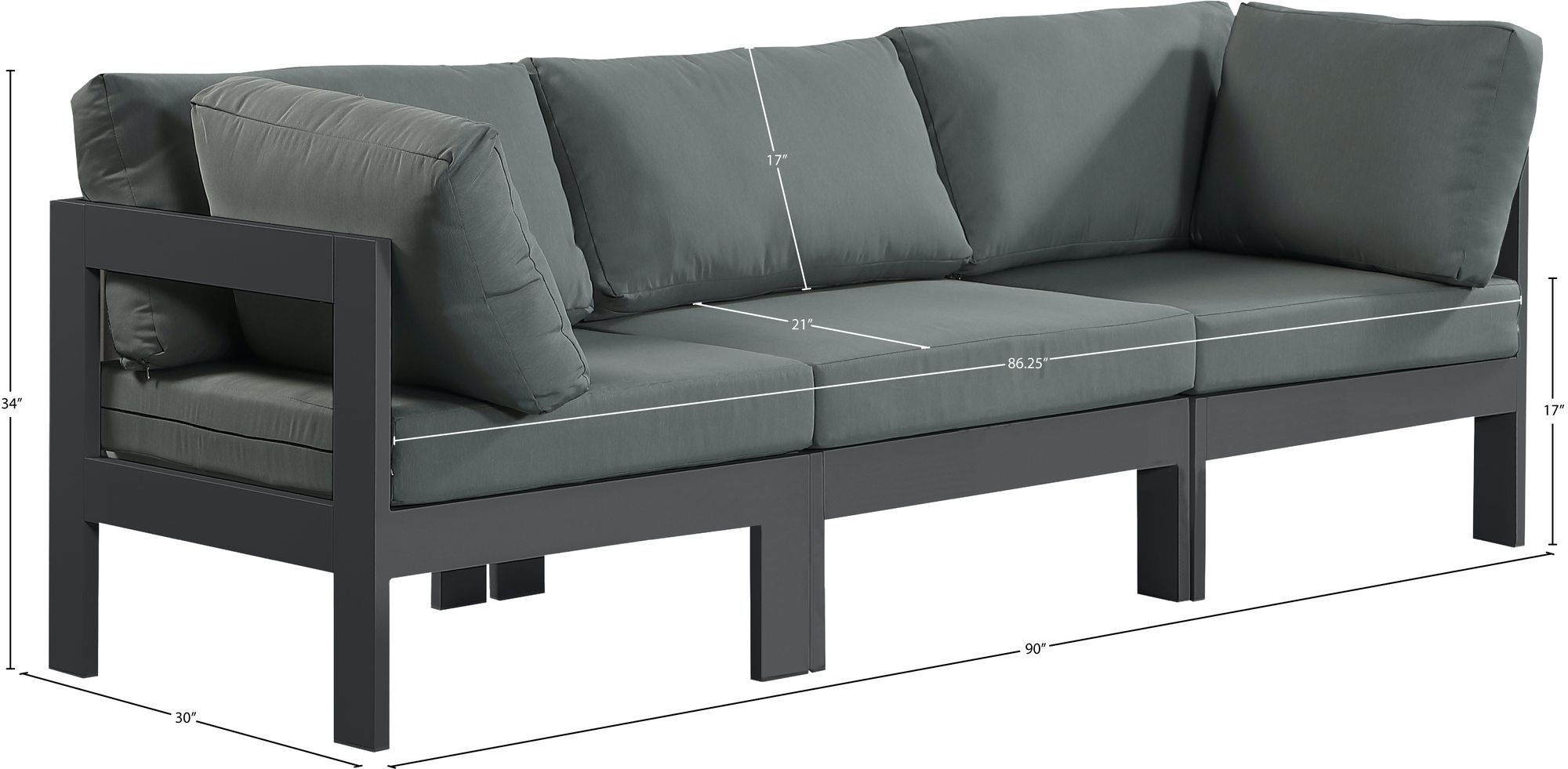 Nizuc 90" Outdoor Patio Waterproof Fabric Modular Sofa with Dark Grey Aluminum Frame