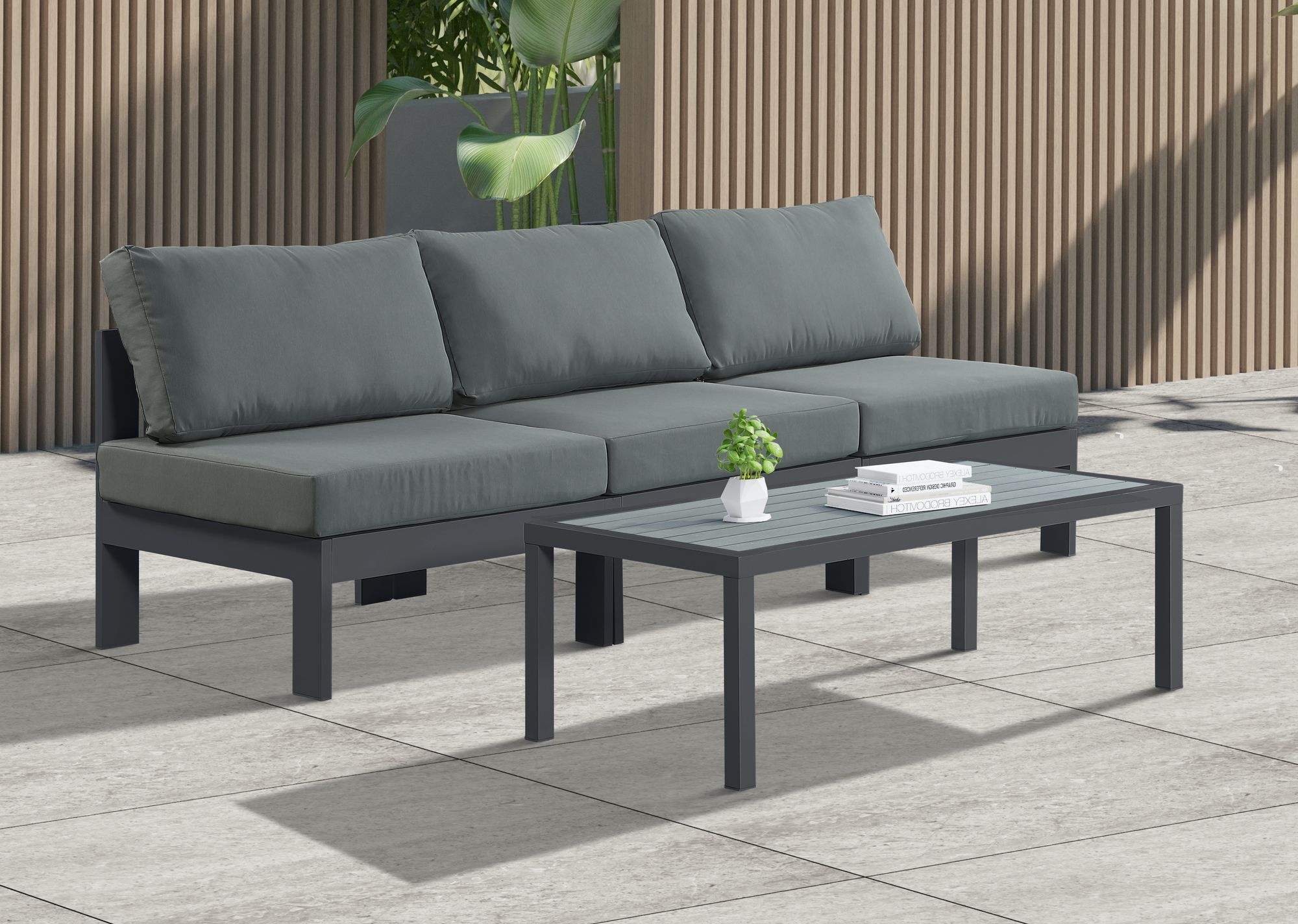Nizuc 90" Outdoor Patio Waterproof Fabric Armless Modular Sofa with Dark Grey Aluminum Frame