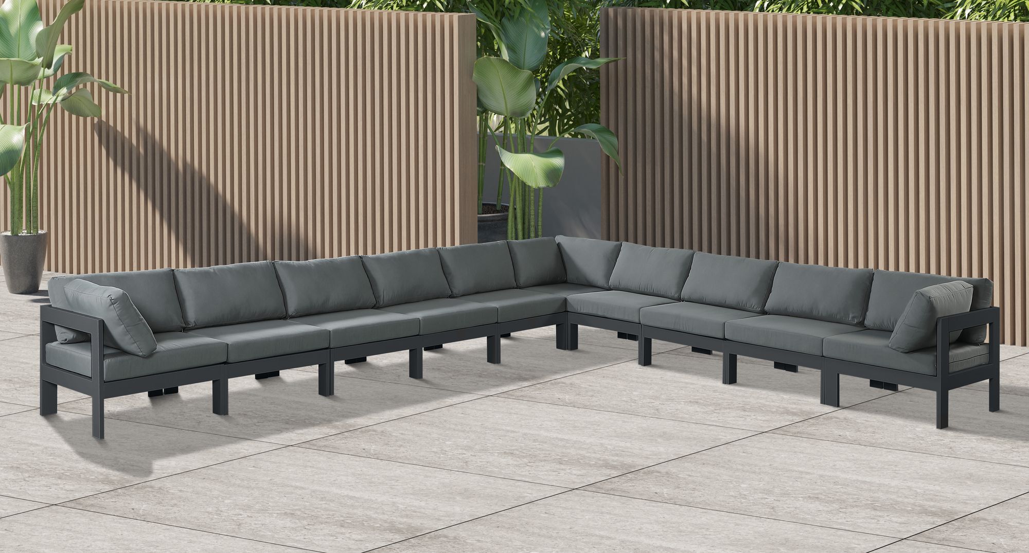 Nizuc 180" 10-Piece Outdoor Patio Waterproof Fabric Modular Sectional with Aluminum Frame