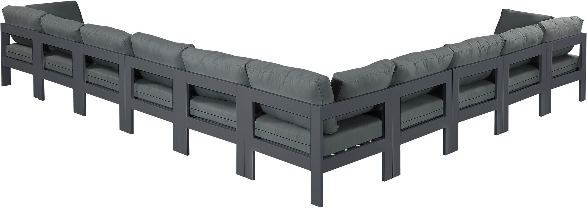 Nizuc 180" 10-Piece Outdoor Patio Waterproof Fabric Modular Sectional with Dark Grey Aluminum Frame