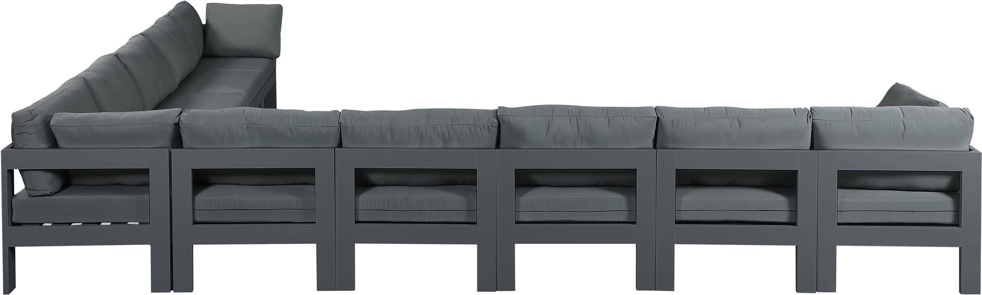 Nizuc 180" 10-Piece Outdoor Patio Waterproof Fabric Modular Sectional with Dark Grey Aluminum Frame