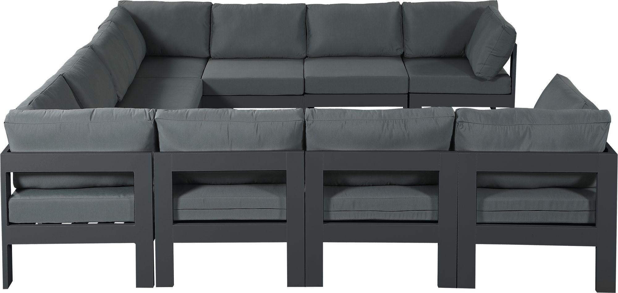 Nizuc 120" 10-Piece Outdoor Patio Waterproof Fabric Modular U-Shape Sectional with Dark Grey Aluminum Frame
