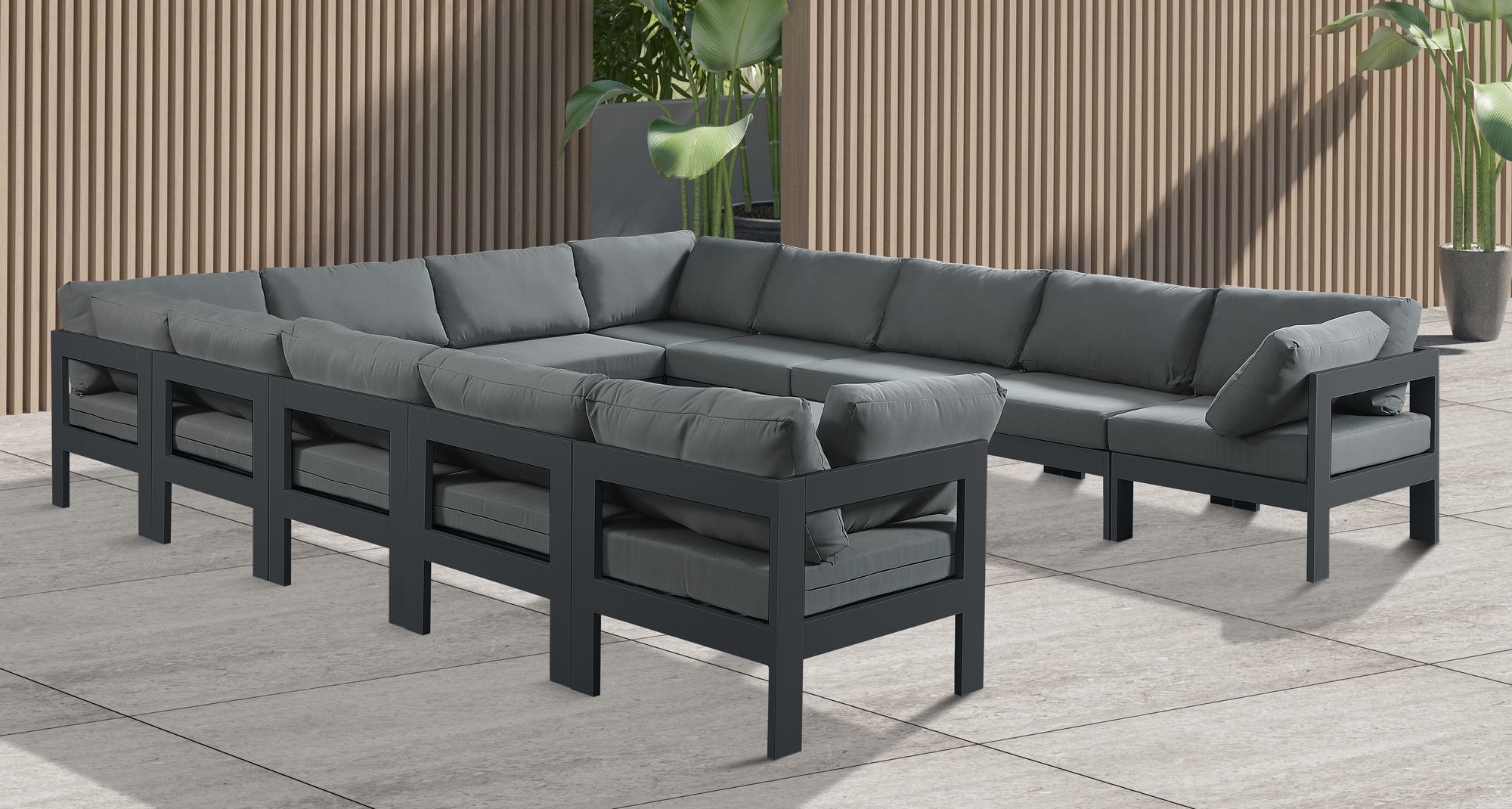 Nizuc 120" 12-Piece Outdoor Patio Waterproof Fabric Modular U-Shape Sectional with Dark Grey Aluminum Frame