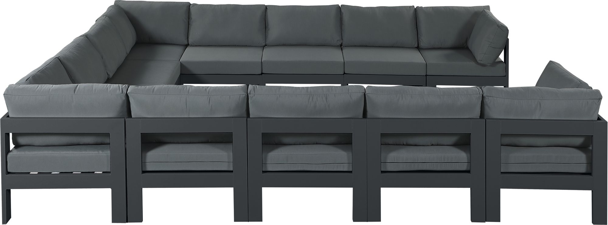 Nizuc 120" 12-Piece Outdoor Patio Waterproof Fabric Modular U-Shape Sectional with Dark Grey Aluminum Frame