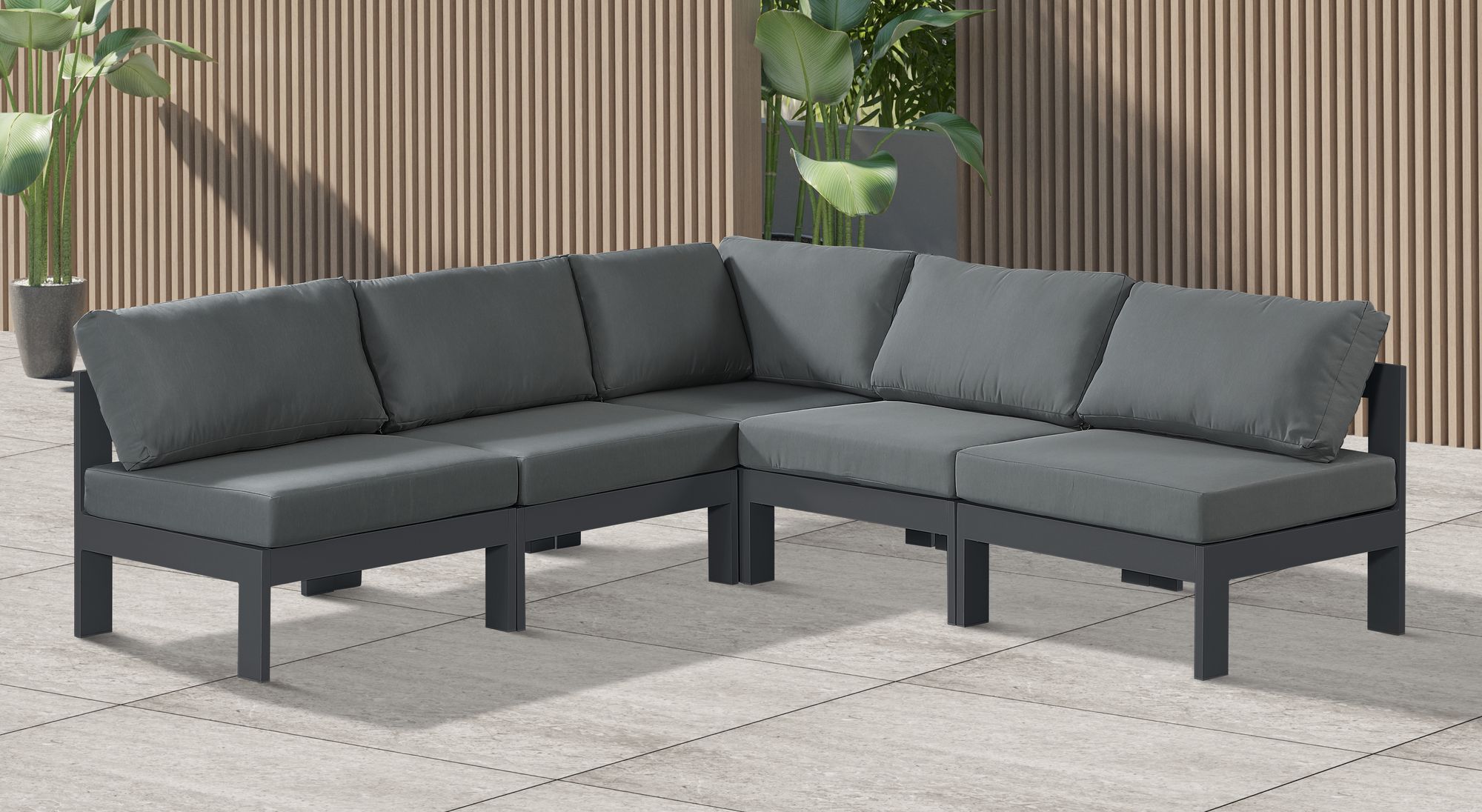 Nizuc 90" 5-Piece Outdoor Patio Waterproof Fabric Modular Armless Sectional with Aluminum Frame
