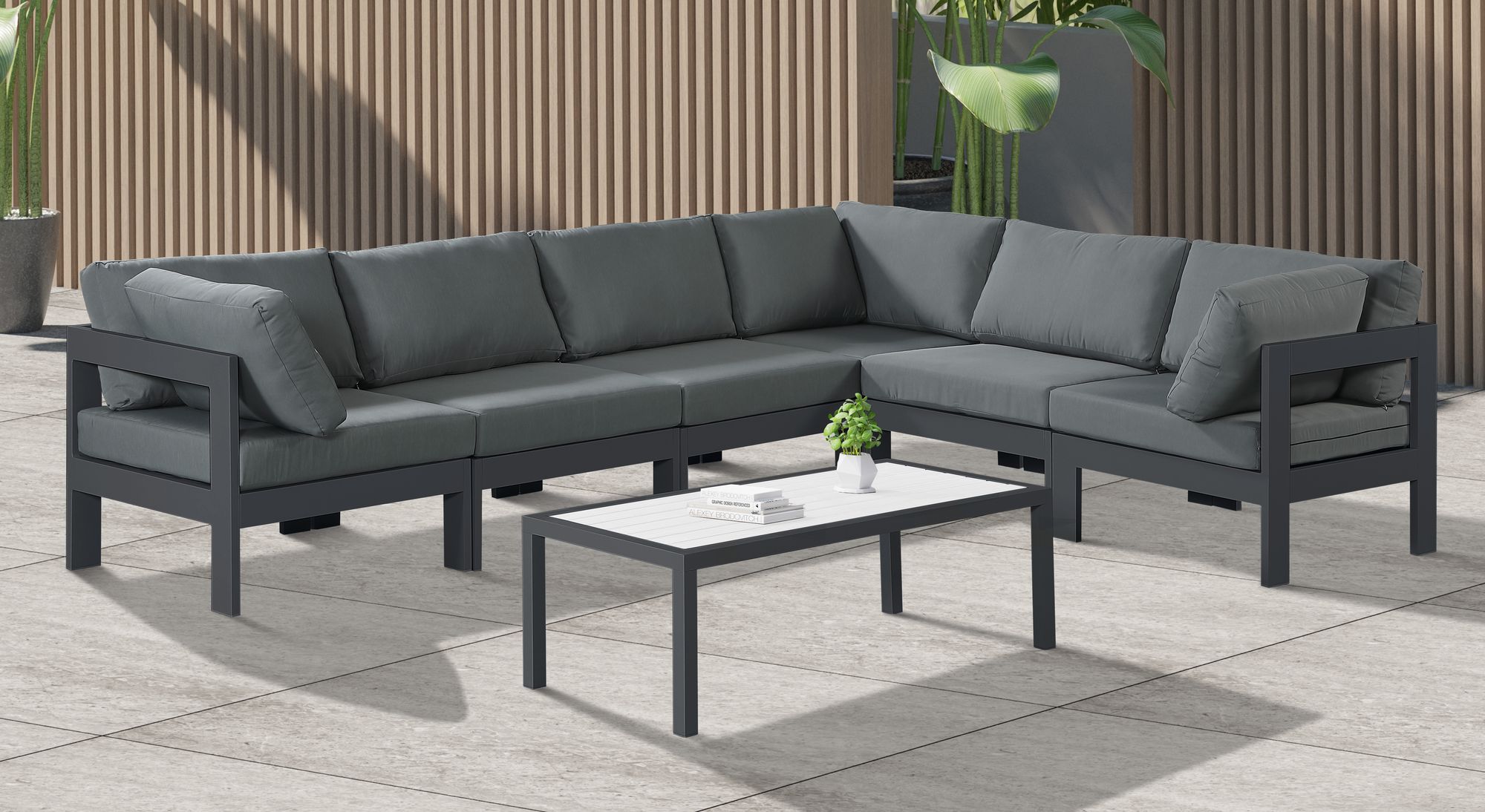 Nizuc 120" 6-Piece Outdoor Patio Waterproof Fabric Modular Sectional with Aluminum Frame