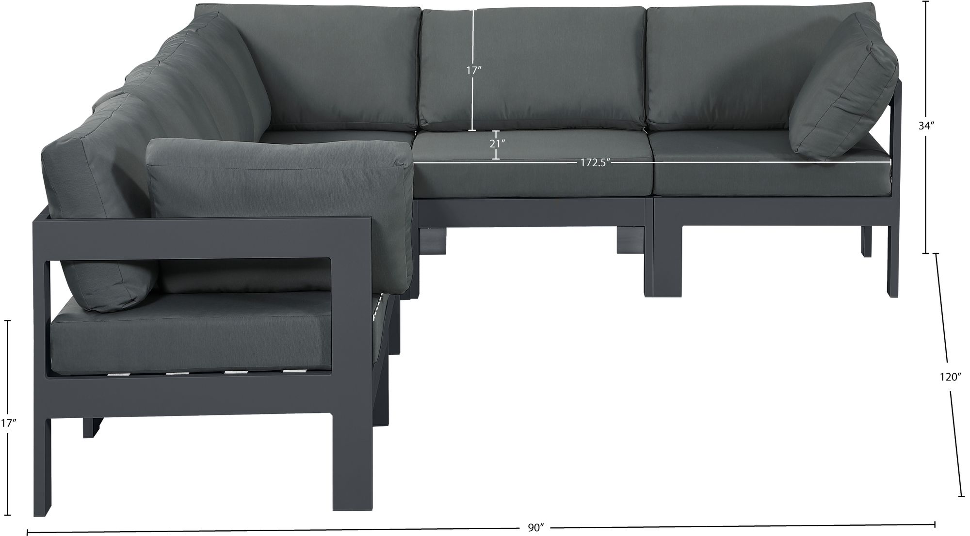 Nizuc 120" 6-Piece Outdoor Patio Waterproof Fabric Modular Sectional with Aluminum Frame