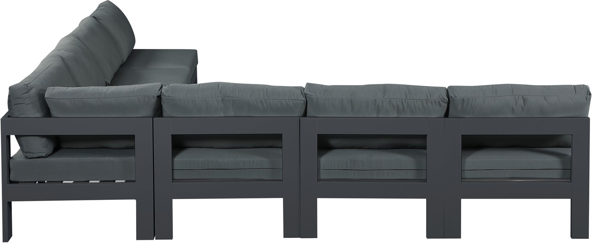 Nizuc 120" 7-Piece Outdoor Patio Waterproof Fabric Modular Armless Sectional with Dark Grey Aluminum Frame