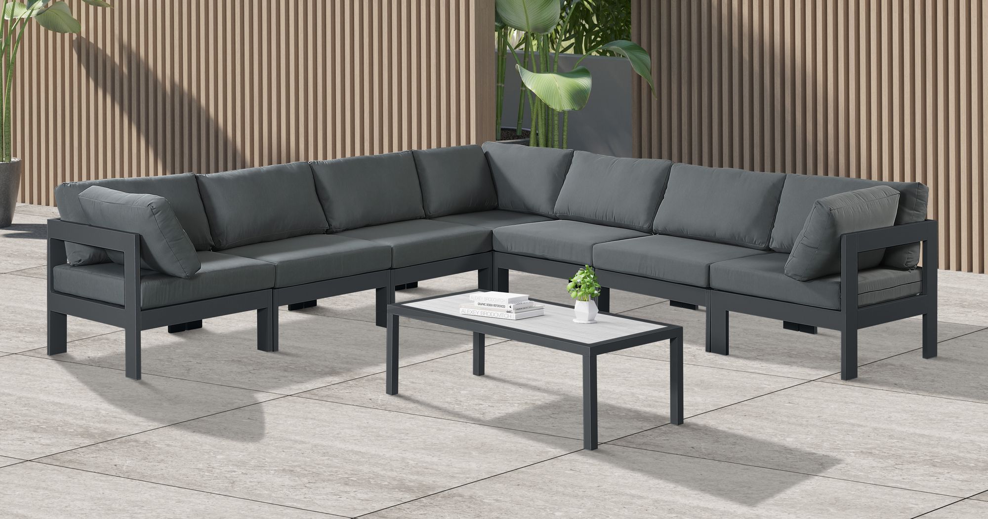 Nizuc 120" 7-Piece Outdoor Patio Waterproof Fabric Modular Sectional with Aluminum Frame