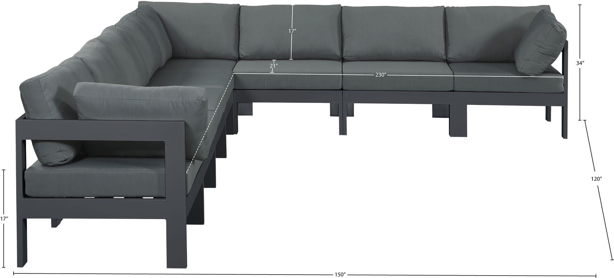 Nizuc 150" 8-Piece Outdoor Patio Waterproof Fabric Modular Sectional with Aluminum Frame