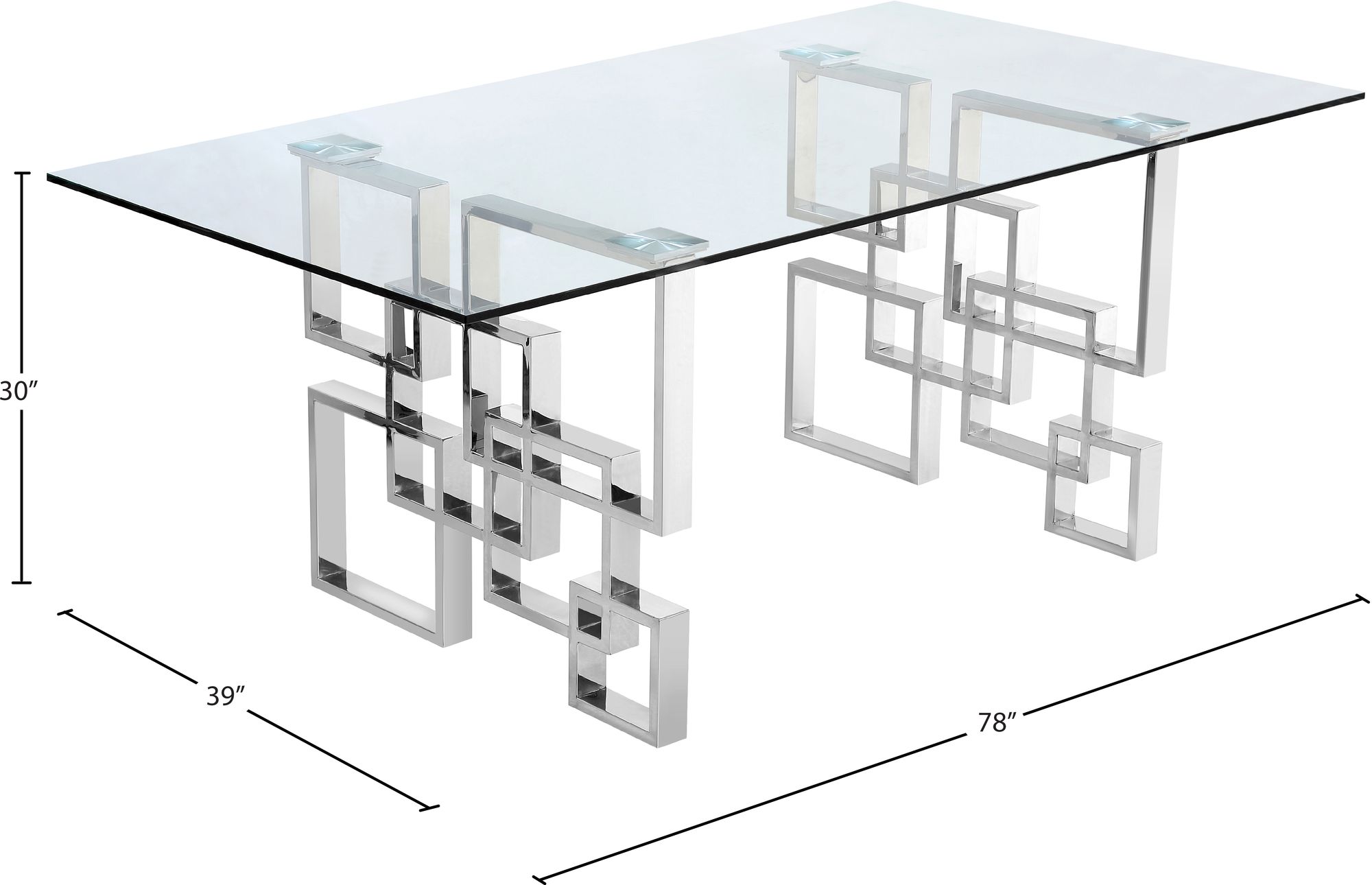 Alexis 78" Rectangular Glass Dining Table with Chrome Stainless Steel Base