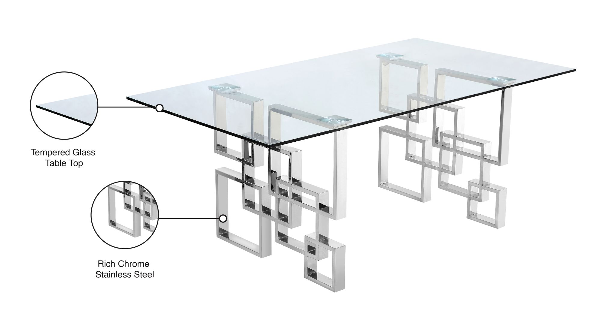 Alexis 78" Rectangular Glass Dining Table with Chrome Stainless Steel Base