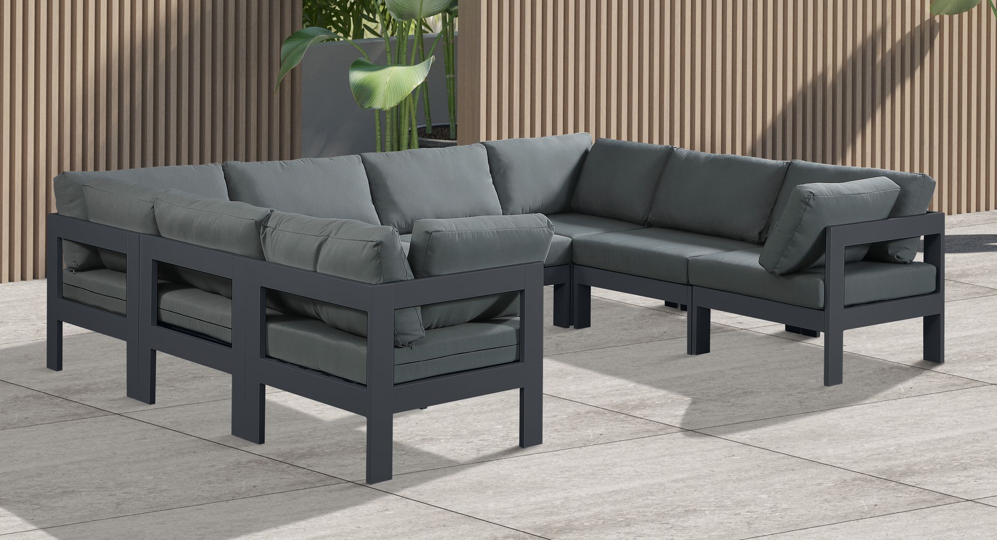 Nizuc 120" 8-Piece Outdoor Patio Waterproof Fabric Modular U-Shape Sectional with Dark Grey Aluminum Frame