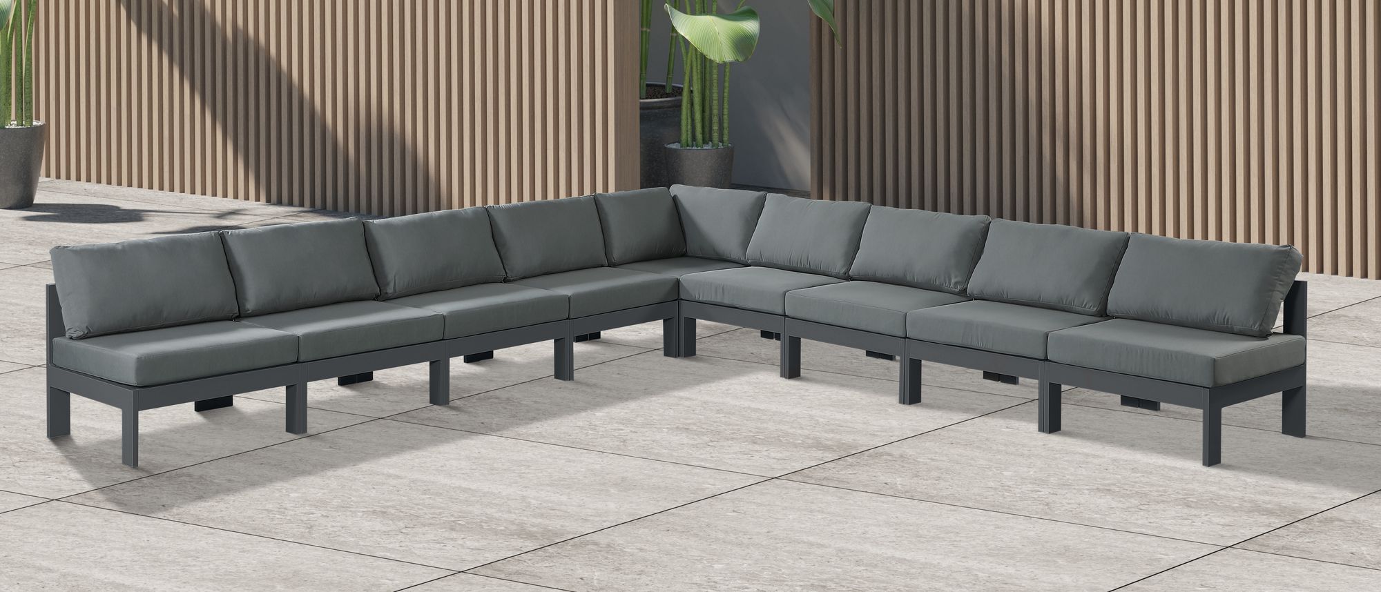 Nizuc 150" 9-Piece Outdoor Patio Waterproof Fabric Modular Armless Sectional with Aluminum Frame