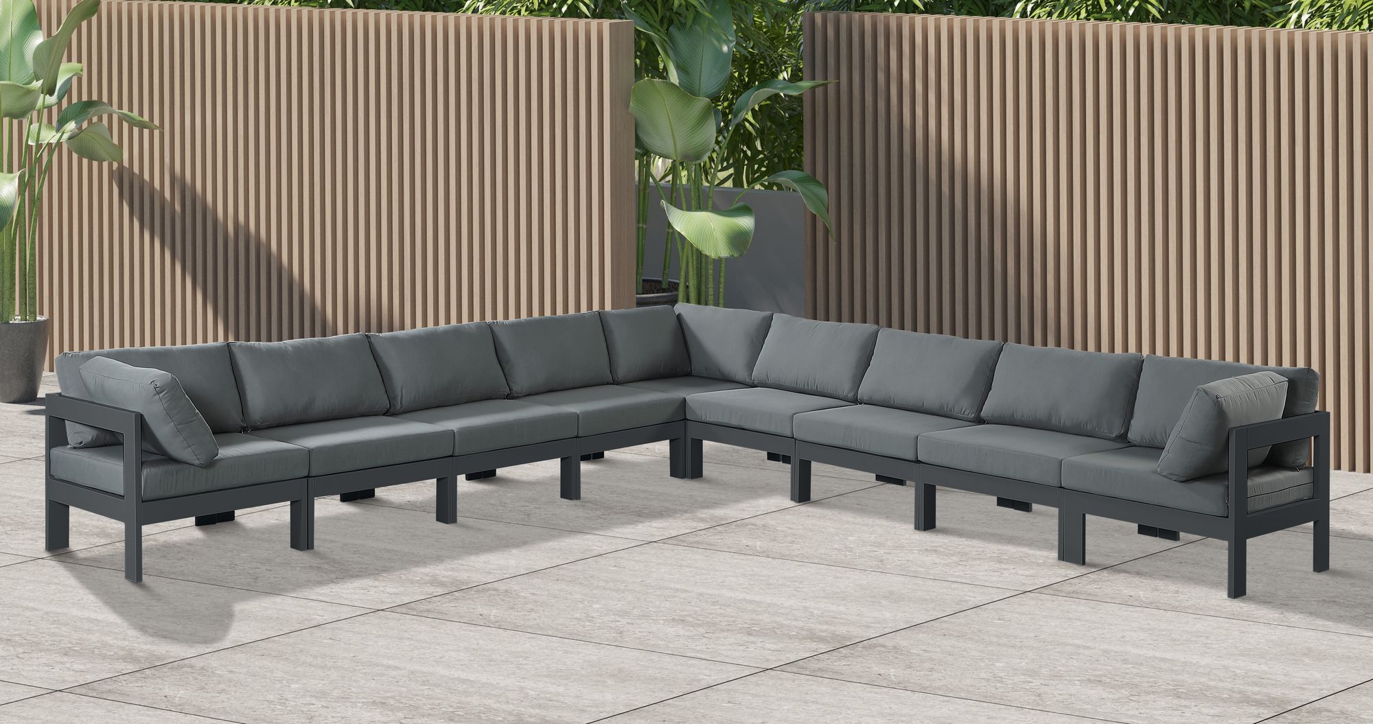 Nizuc 150" 9-Piece Outdoor Patio Waterproof Fabric Modular Sectional with Aluminum Frame