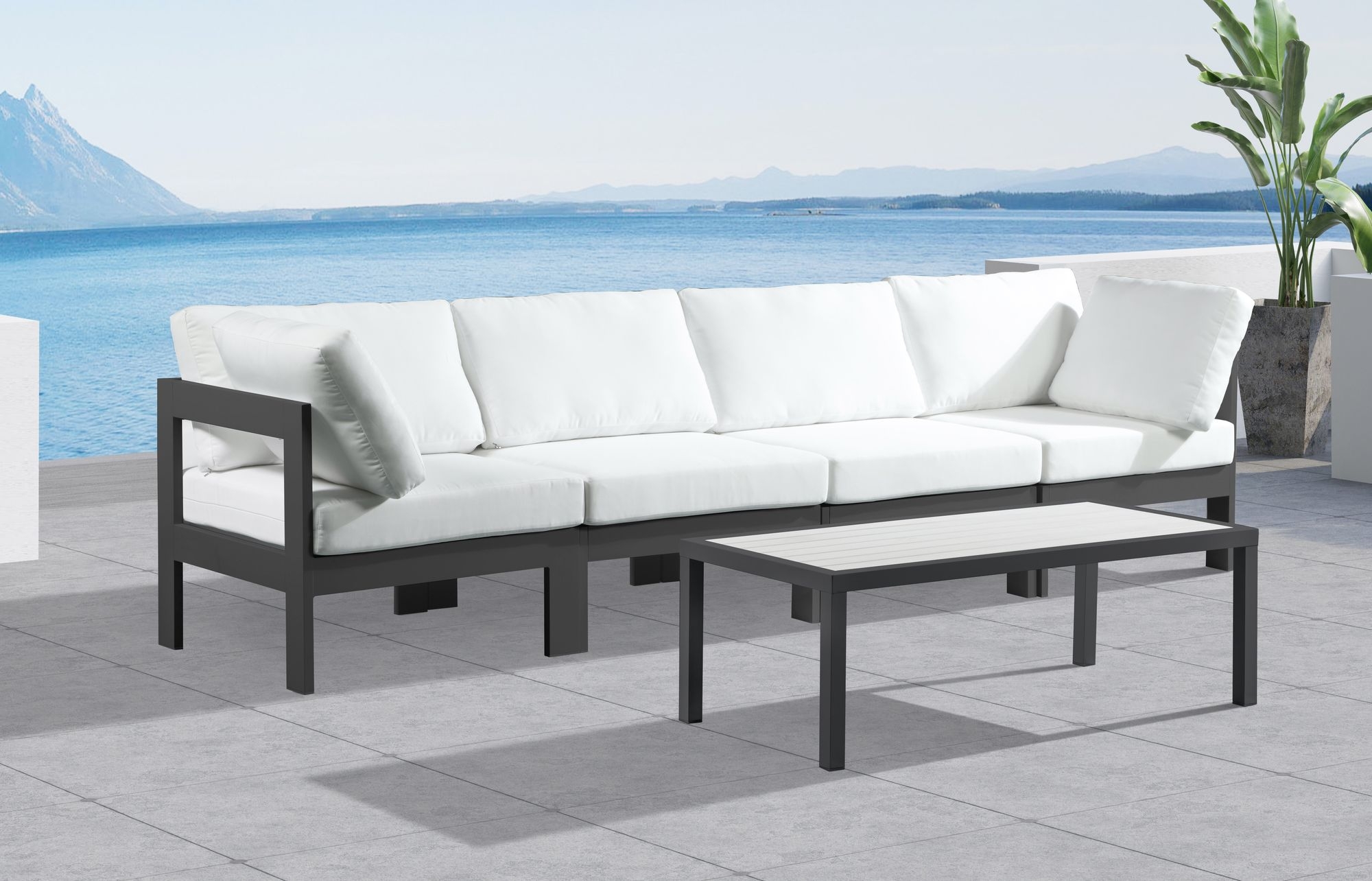 Nizuc 120" Outdoor Patio Waterproof Fabric Modular Sofa with Aluminum Frame